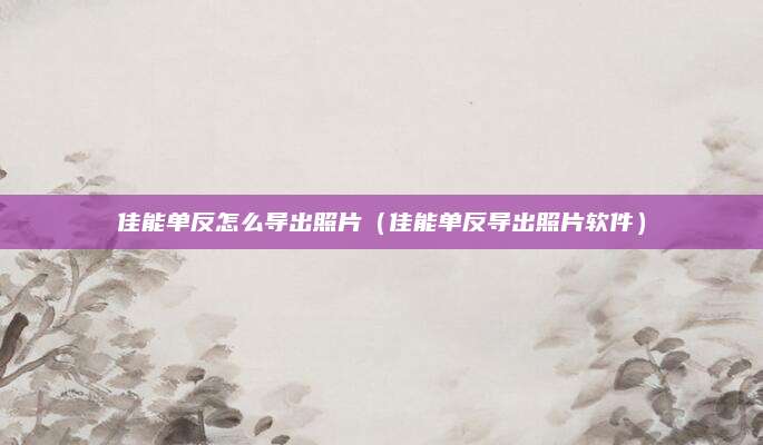 佳能单反怎么导出照片(佳能单反导出照片软件)