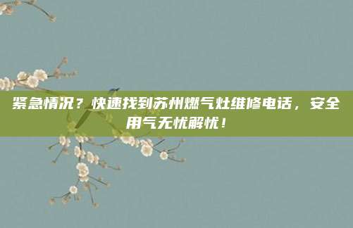 紧急情况?快速找到苏州燃气灶维修电话,安全用气无忧解忧!