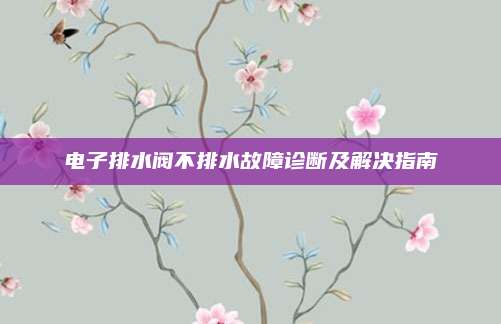 电子排水阀不排水故障诊断及解决指南