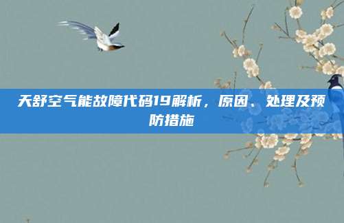 天舒空气能故障代码19解析，原因、处理及预防措施