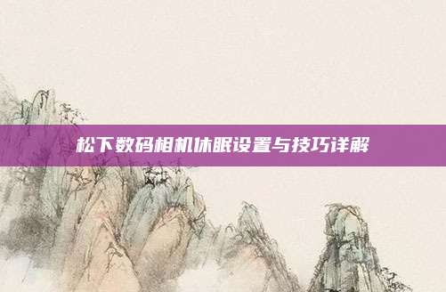 松下数码相机休眠设置与技巧详解