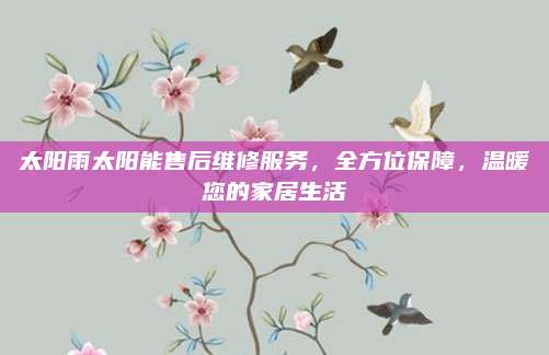太阳雨太阳能售后维修服务，全方位保障，温暖您的家居生活