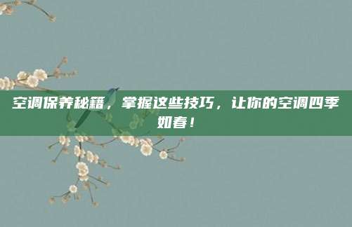 空调保养秘籍，掌握这些技巧，让你的空调四季如春！