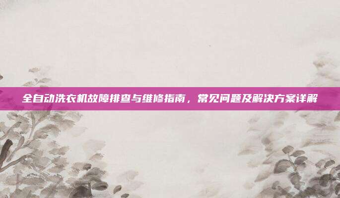 全自动洗衣机故障排查与维修指南，常见问题及解决方案详解