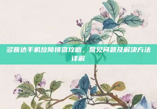 多普达手机故障排查攻略,常见问题及解决方法详解