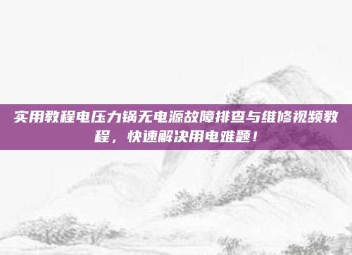 实用教程电压力锅无电源故障排查与维修视频教程，快速解决用电难题！