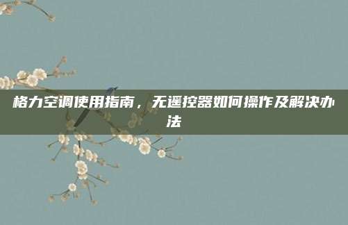 格力空调使用指南，无遥控器如何操作及解决办法