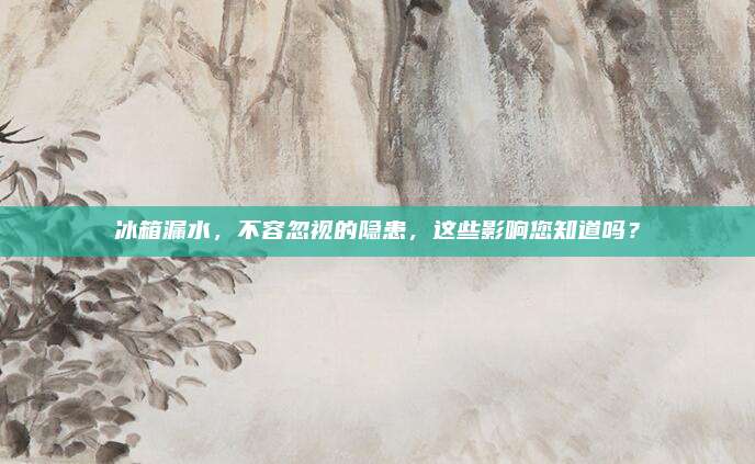 冰箱漏水，不容忽视的隐患，这些影响您知道吗？