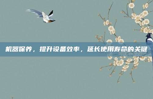 机器保养，提升设备效率，延长使用寿命的关键