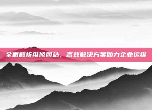 全面解析维修网站,高效解决方案助力企业运维