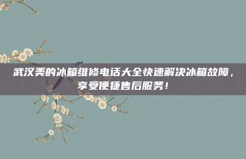 武汉美的冰箱维修电话大全快速解决冰箱故障,享受便捷售后服务!
