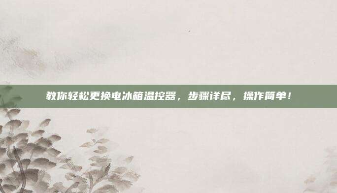 教你轻松更换电冰箱温控器,步骤详尽,操作简单!