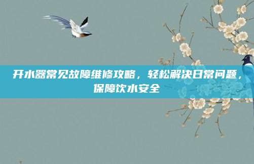 开水器常见故障维修攻略，轻松解决日常问题，保障饮水安全