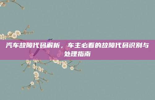 汽车故障代码解析,车主必看的故障代码识别与处理指南