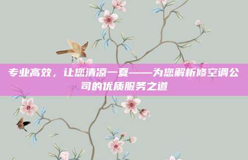 专业高效,让您清凉一夏——为您解析修空调公司的优质服务之道