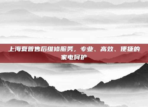 上海夏普售后维修服务,专业、高效、便捷的家电呵护