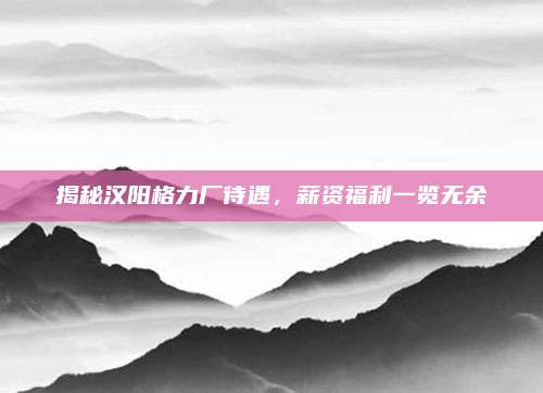 揭秘汉阳格力厂待遇,薪资福利一览无余