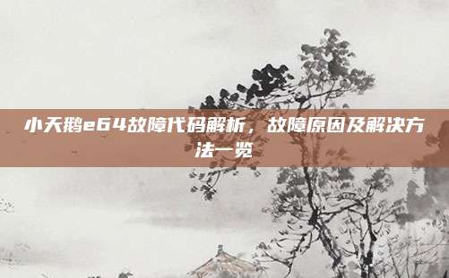 小天鹅e64故障代码解析,故障原因及解决方法一览