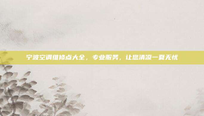 宁波空调维修点大全,专业服务,让您清凉一夏无忧