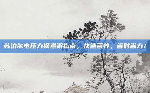 苏泊尔电压力锅煮粥指南,快速营养,省时省力!