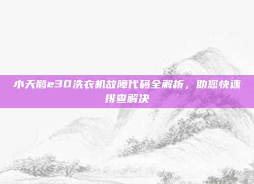 小天鹅e30洗衣机故障代码全解析,助您快速排查解决