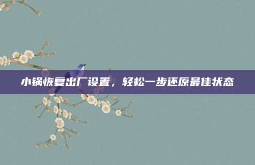 小锅恢复出厂设置,轻松一步还原最佳状态