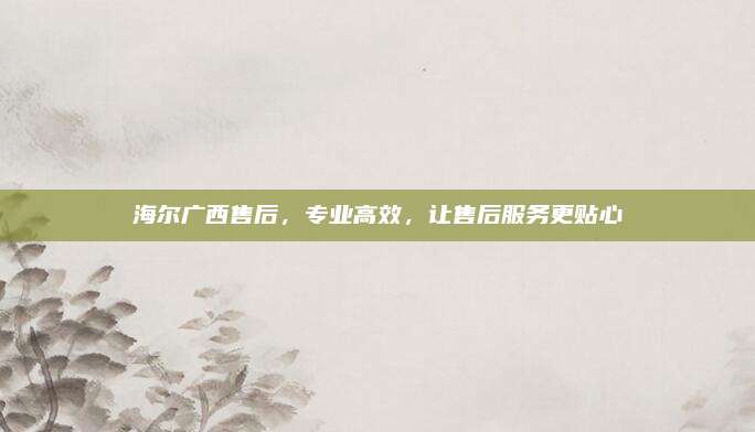 海尔广西售后,专业高效,让售后服务更贴心