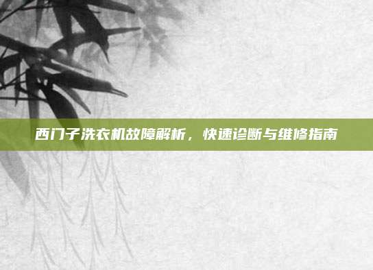西门子洗衣机故障解析,快速诊断与维修指南