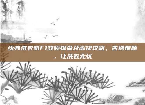 统帅洗衣机F1故障排查及解决攻略，告别难题，让洗衣无忧