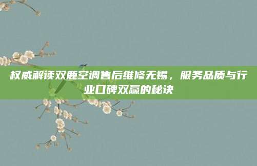 权威解读双鹿空调售后维修无锡,服务品质与行业口碑双赢的秘诀