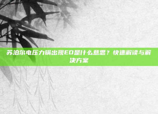 苏泊尔电压力锅出现EO是什么意思?快速解读与解决方案