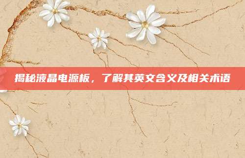 揭秘液晶电源板,了解其英文含义及相关术语