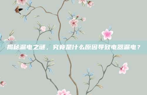 揭秘漏电之谜,究竟是什么原因导致电器漏电?