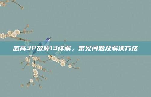 志高3P故障13详解,常见问题及解决方法