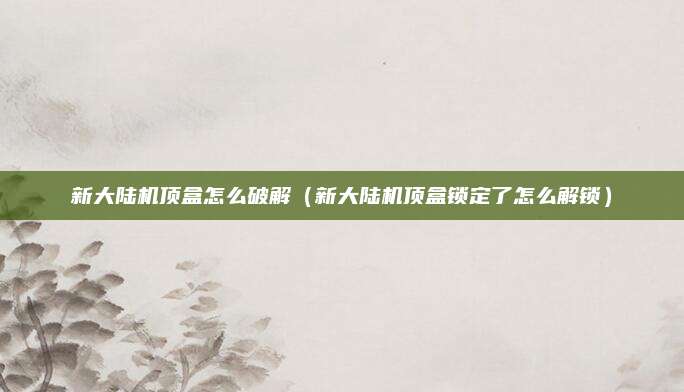 新大陆机顶盒怎么破解（新大陆机顶盒锁定了怎么解锁）
