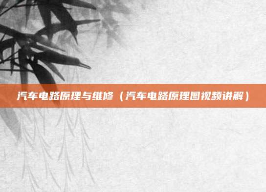 汽车电路原理与维修（汽车电路原理图视频讲解）